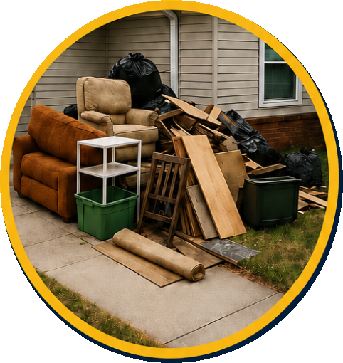 Pile of old furniture, wood and household junk removed by Precision Junk Pros